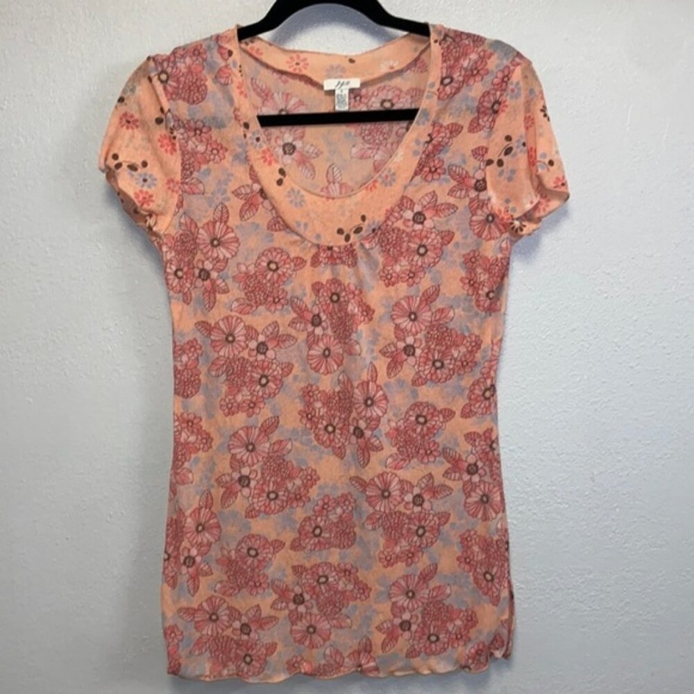 J Jill Size Small Sheer  Peach Cap Sleeved Top: 4791